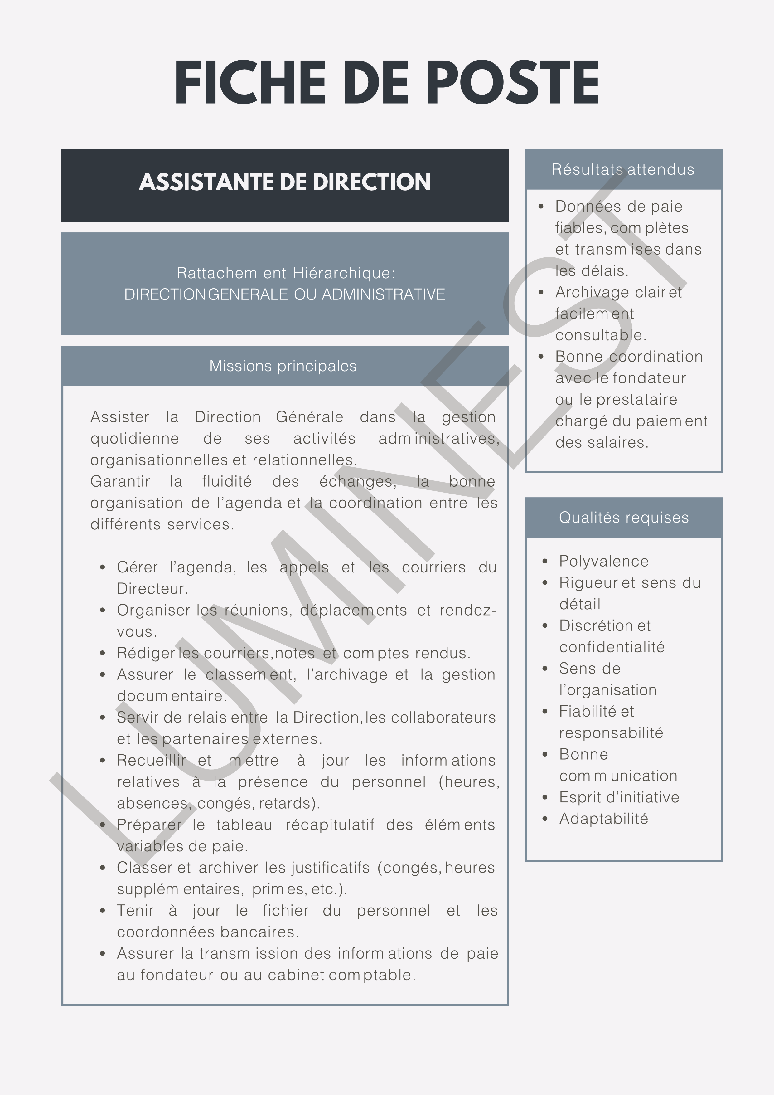 Fiche de Poste: Assistante de Direction